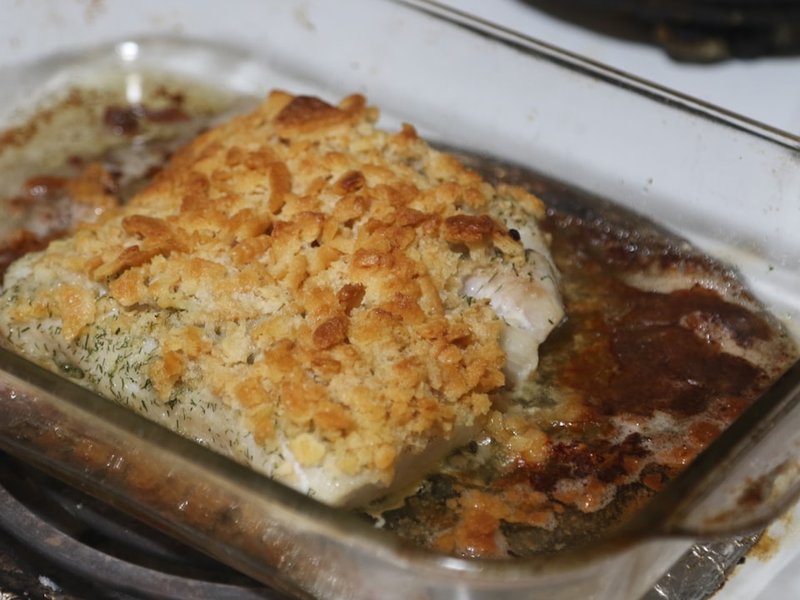 Cabillaud rôti croûte moutarde haricots verts amandes