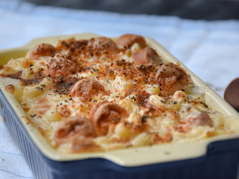 Gratin de pâtes jambon fromage triple crème