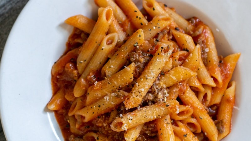 Pâtes amatriciana guanciale tomate
