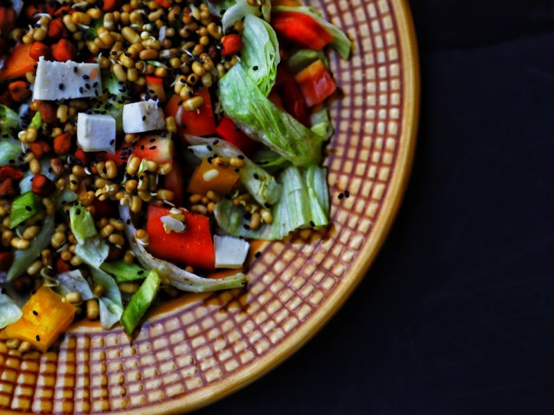 Salade de lentilles vertes feta concombre menthe